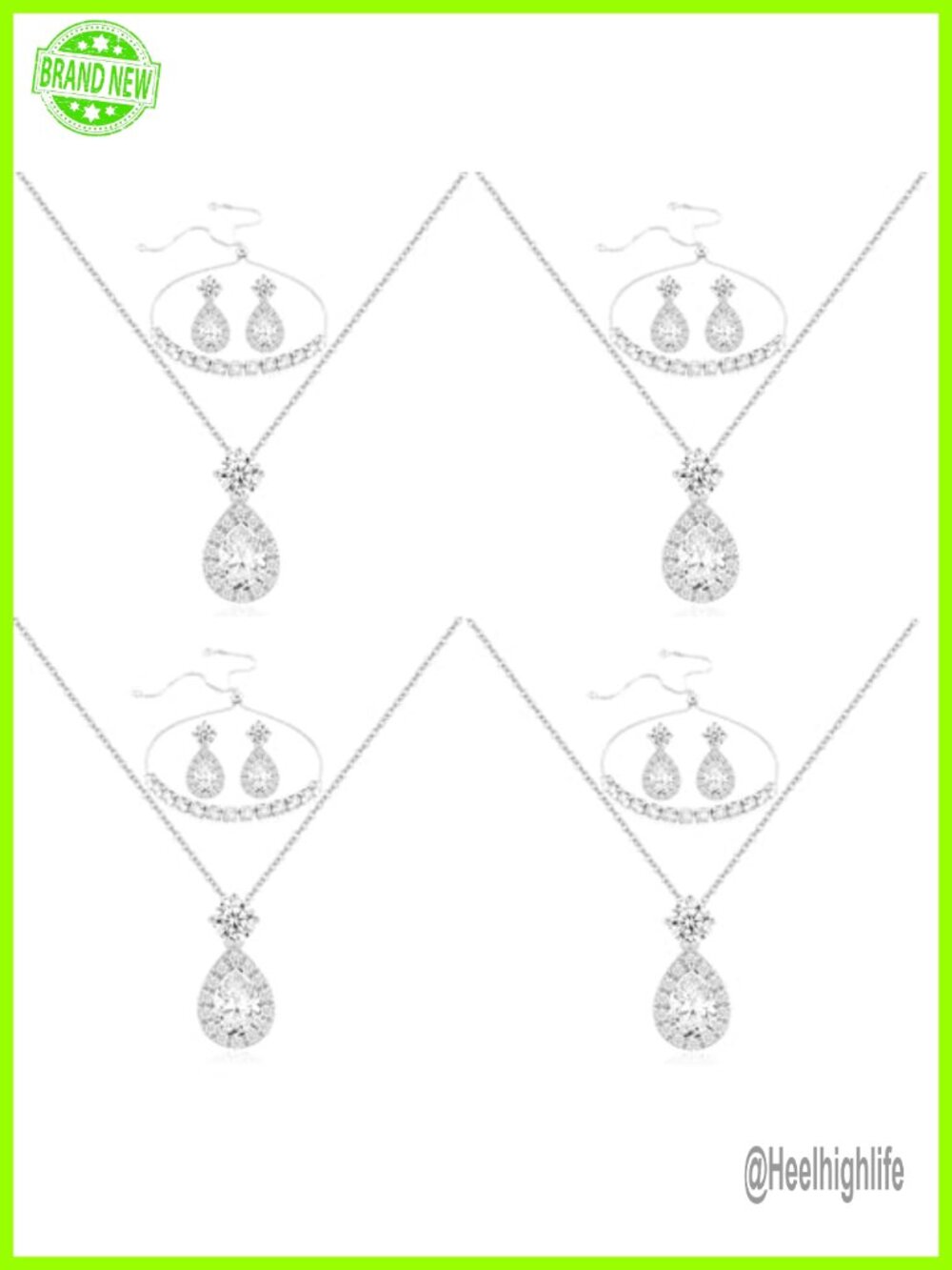 Gold Silver Plated Teardrop Cubic Zirconia Jewelry Set Necklace Earrings